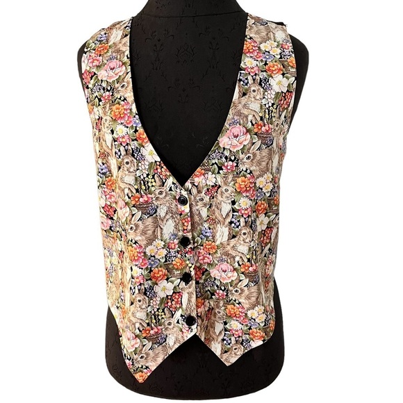 Vintage Cotton Rabbit Novelty Print Easter Spring Vest S/M - Picture 1 of 5